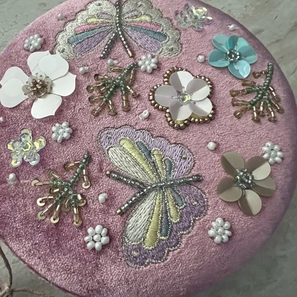 Unique Handcrafted Embellished Pink Velvet Jewelry Box - Picture 4 of 8